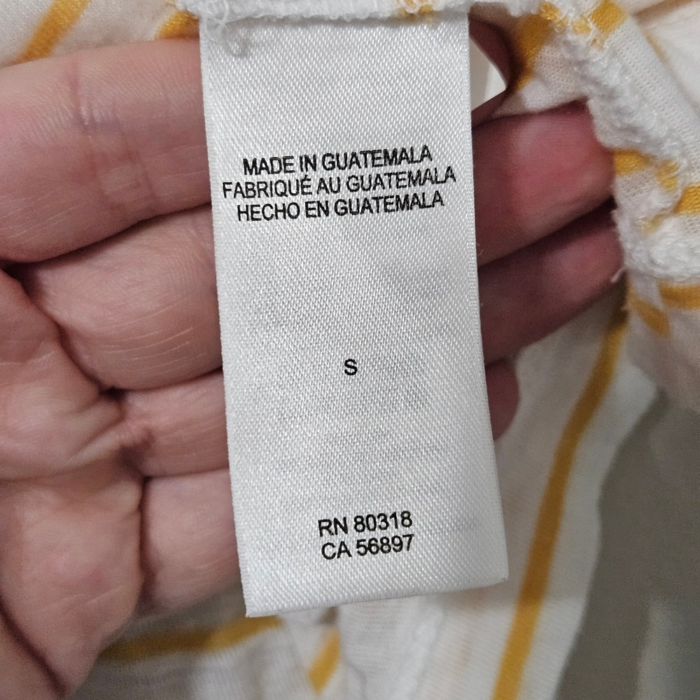 Lucky Brand Venice Burnout T-Shirt Womens Small Yellow White Striped V-Neck Tee - Picture 4 of 5